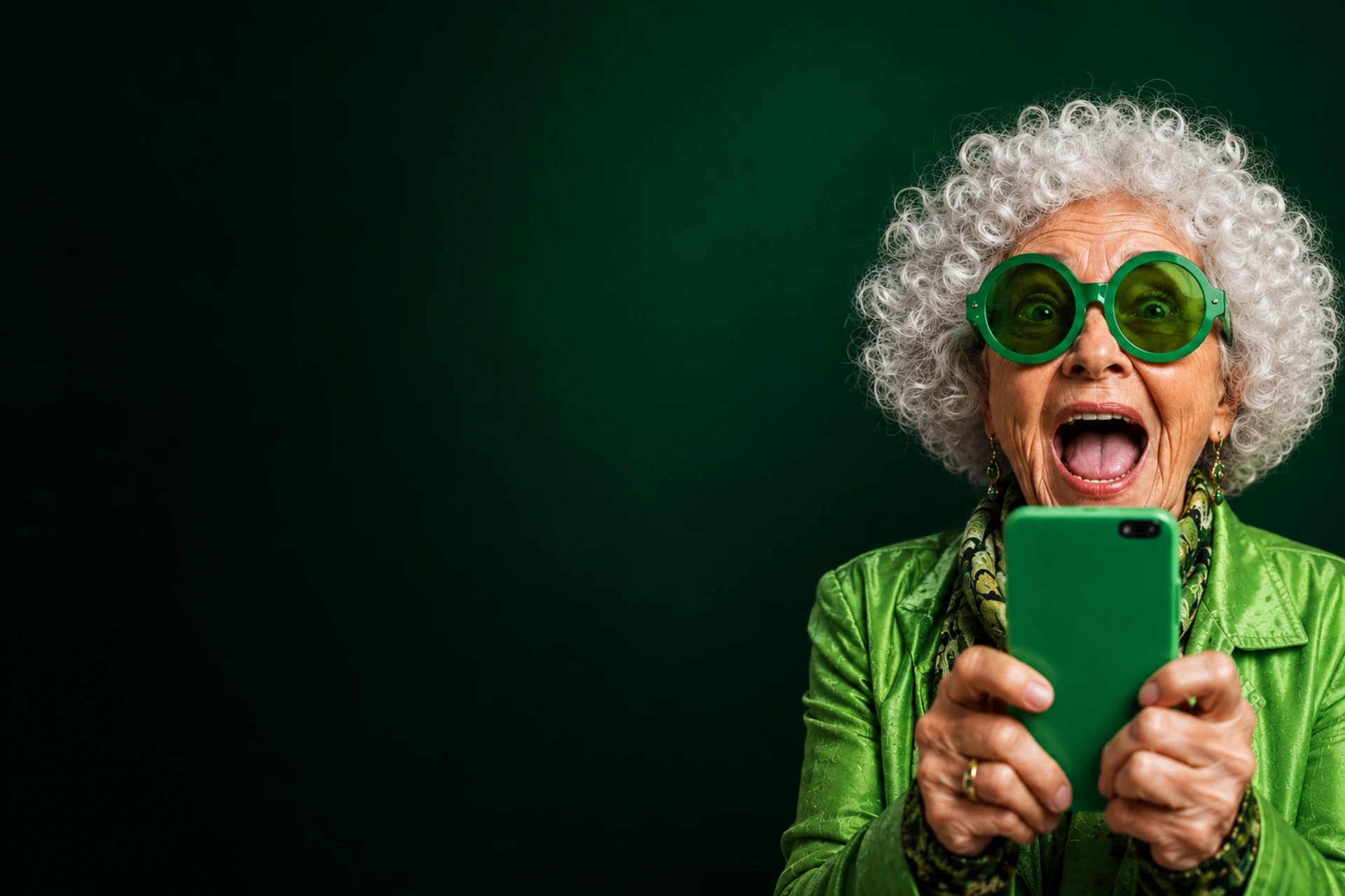 Personnage senior utilisant un smartphone pour illustrer une stratégie digitale complète destinée aux indépendants et gérants.